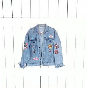 Patch faded blue denim  jean jacket west coast phoenix 79 distressed